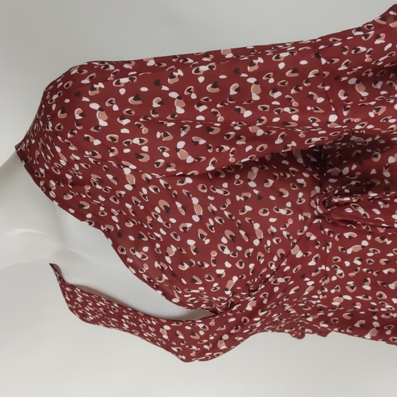 Ava Women's Top Size 8 Maroon Wrap 3/4 Ruffle Sleeves Peplum Tie-up Waist NEW - Picture 7 of 13